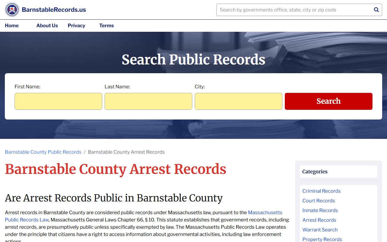 Barnstable County arrest records and Cape Cod police department information
