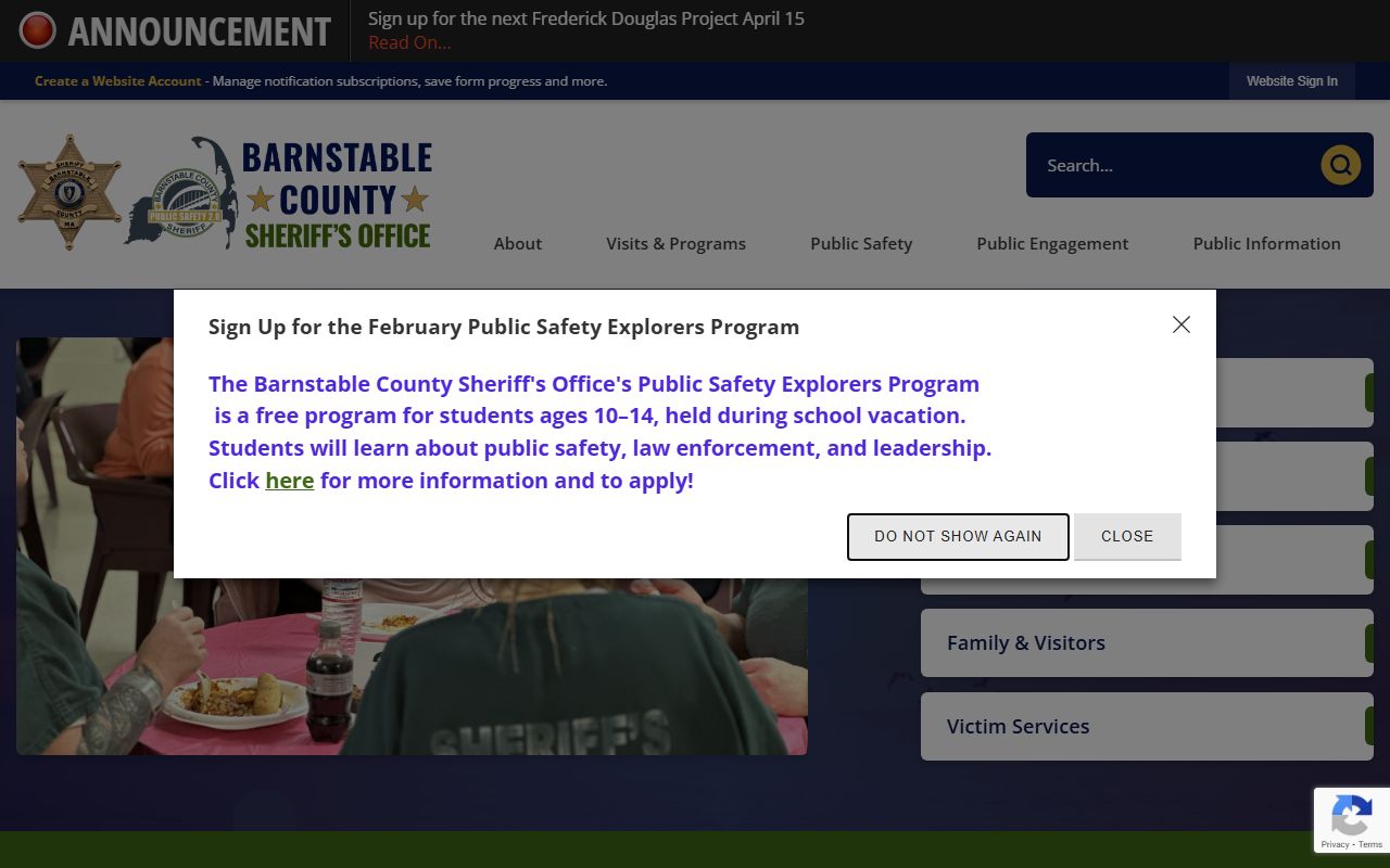 Barnstable County Sheriff website for Cape Cod arrest records and inmate lookup