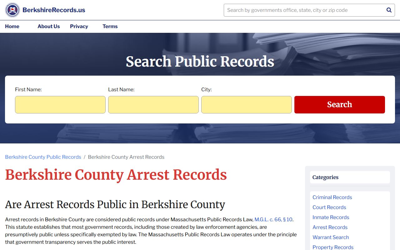 Berkshire County arrest records information