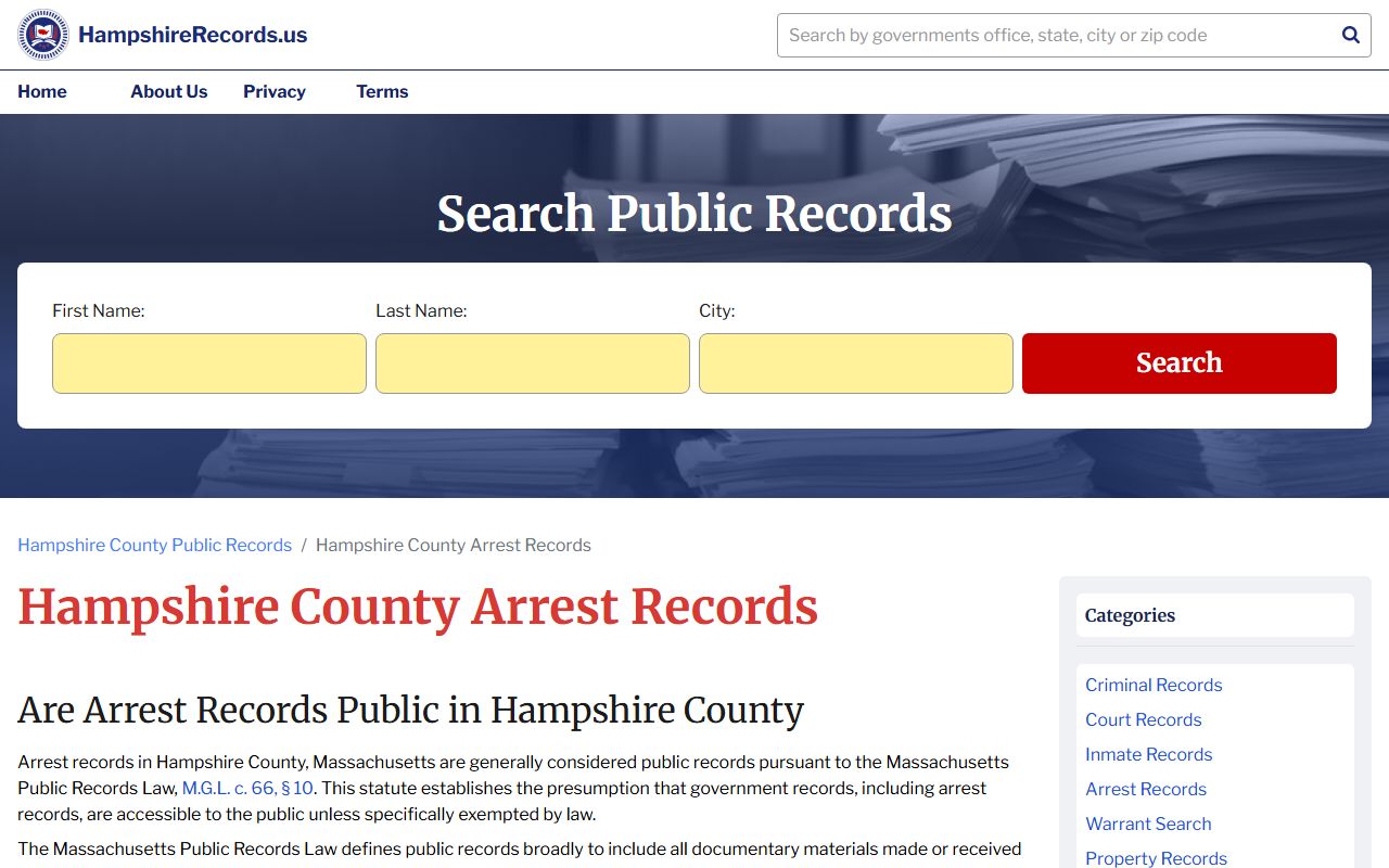 Hampshire County arrest records information