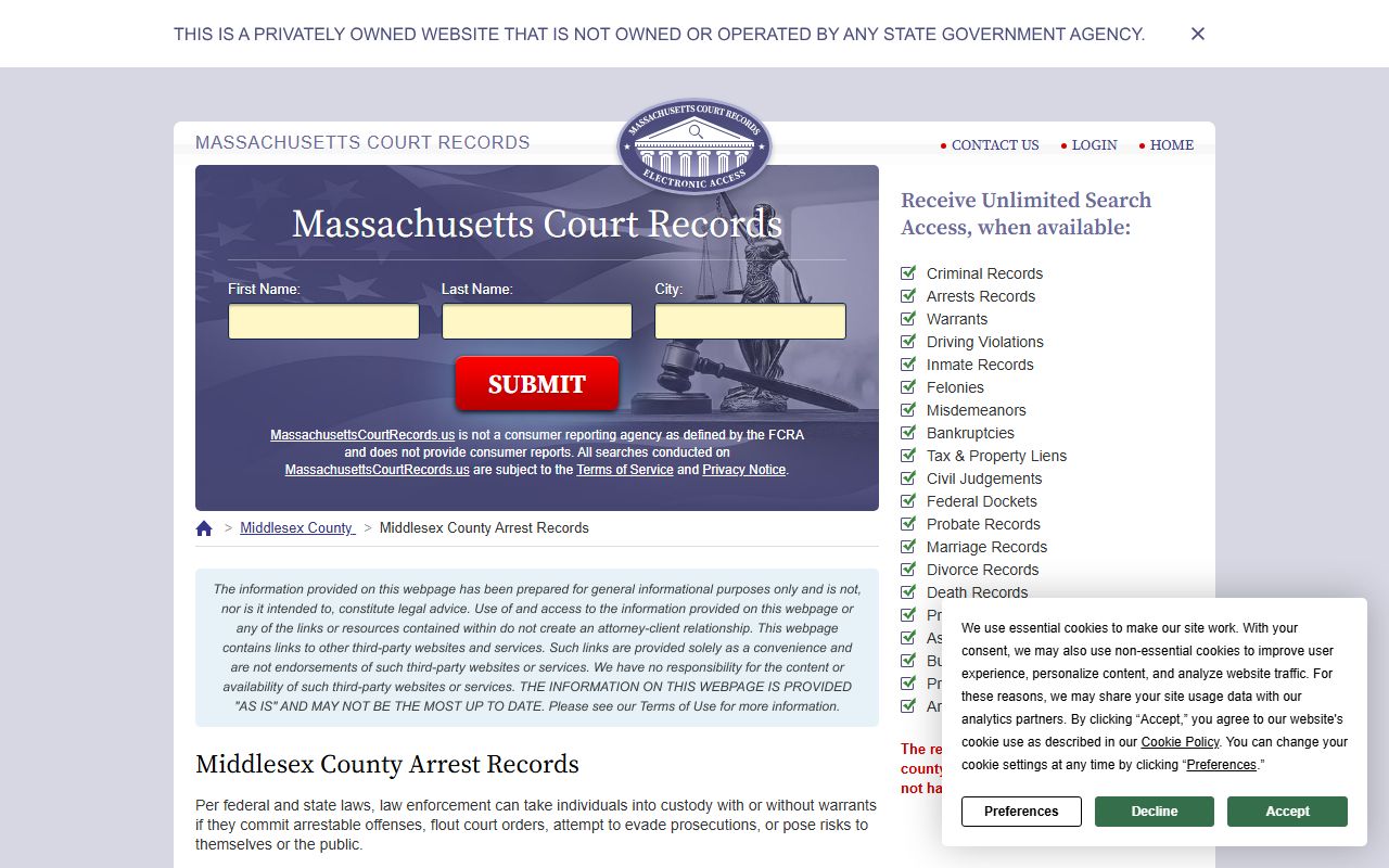 Middlesex County arrest records information portal