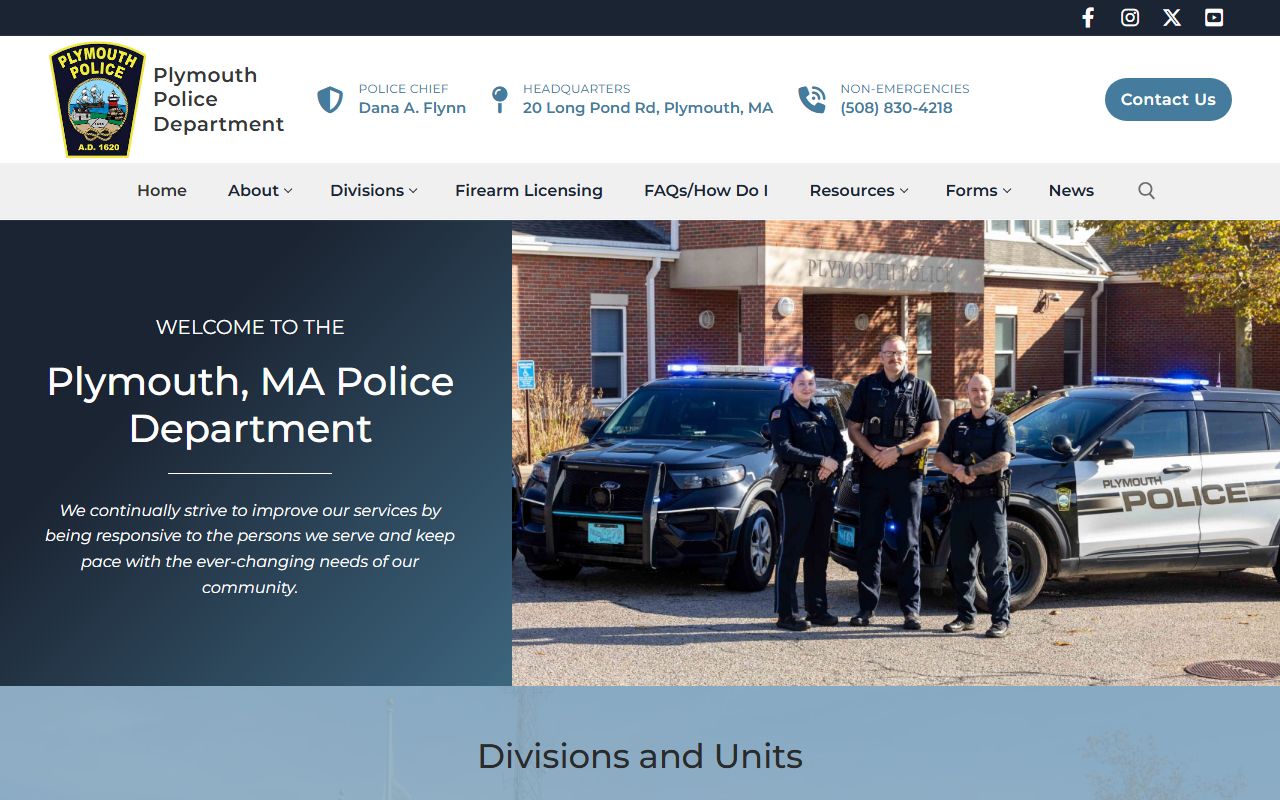 Plymouth Police Department records portal for Plymouth County arrest records