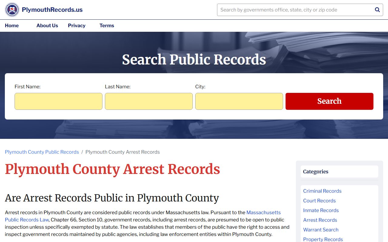 Plymouth County arrest records information and search portal