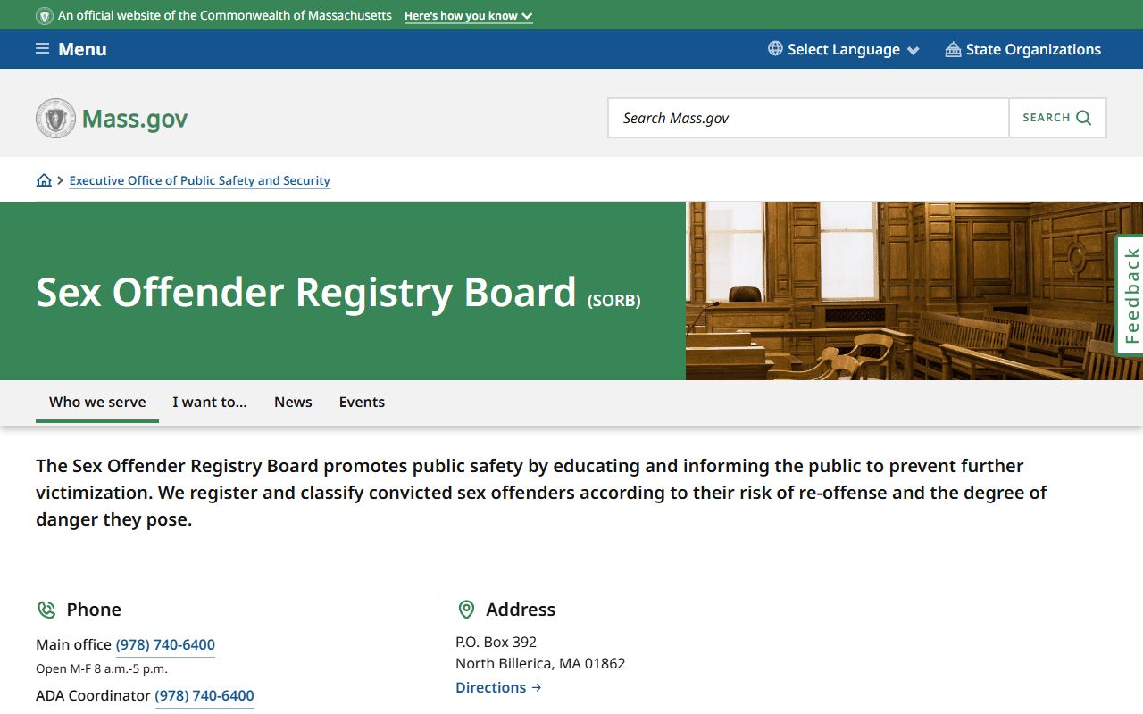 Massachusetts Sex Offender Registry Board online search portal