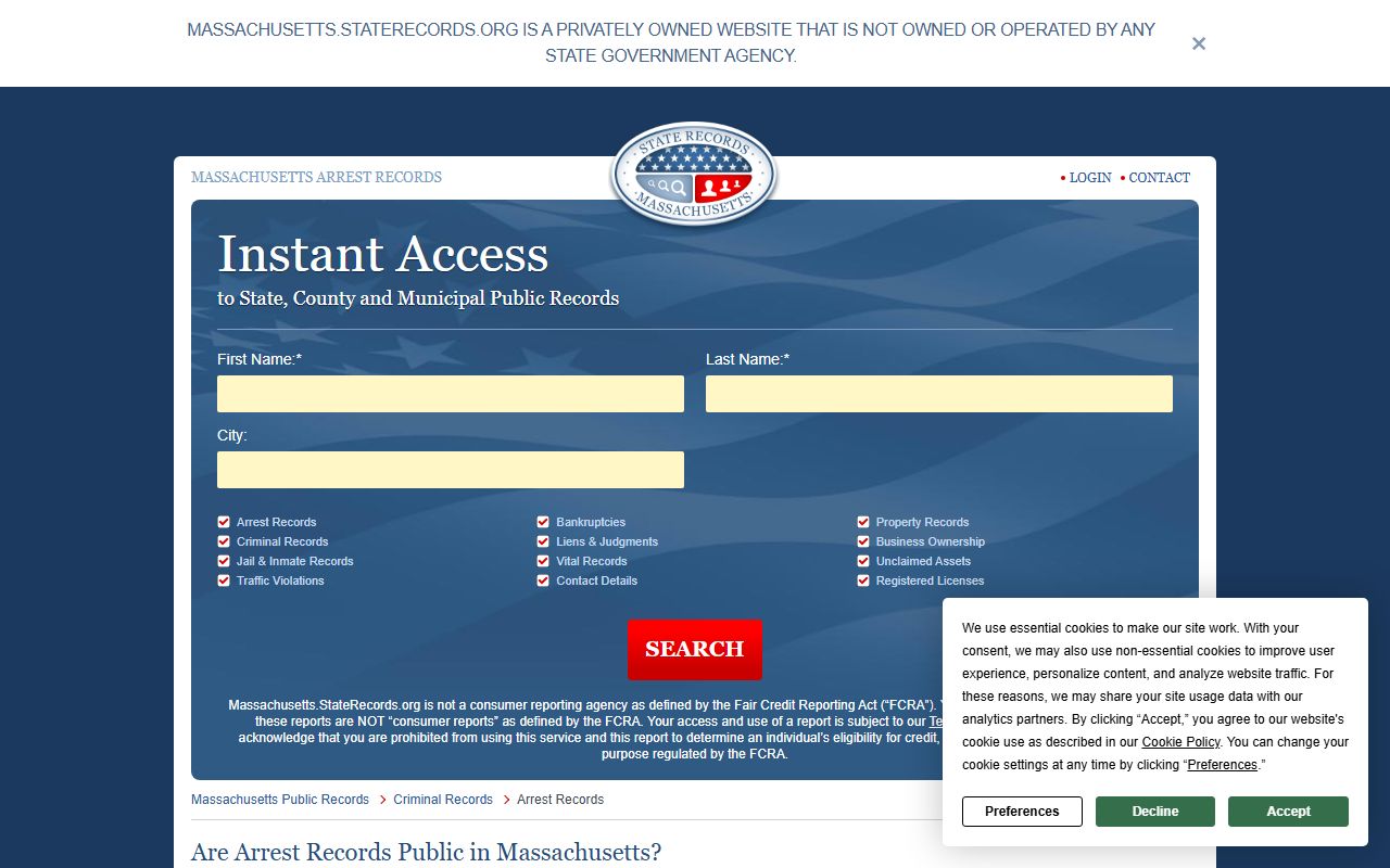 Massachusetts state arrest records information and search portal